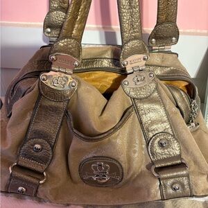 Kathy Van Zeeland Metallic Gold and Tan Shoulder Bag